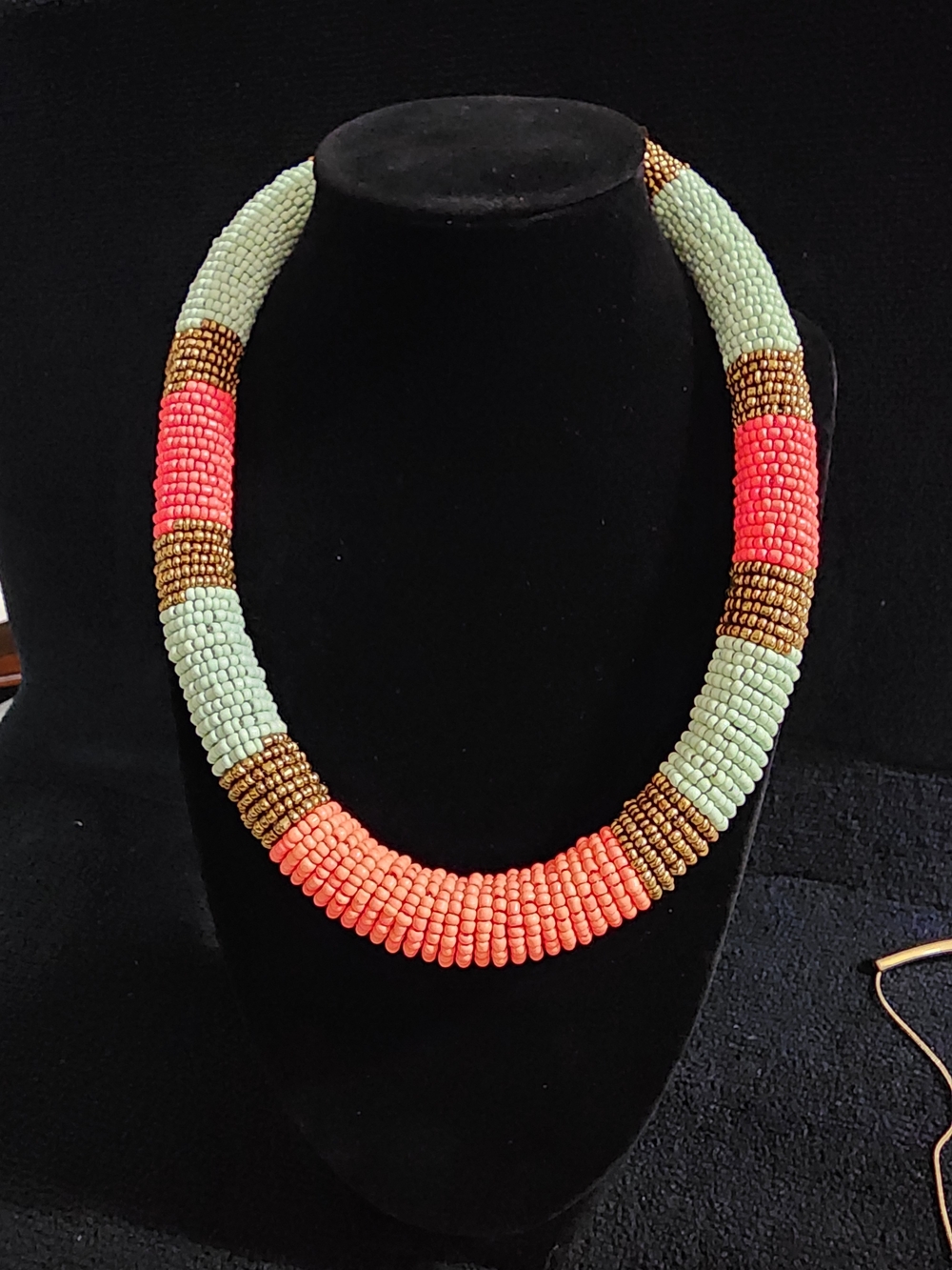 Vintage 1990s boho Multi-Color Statement Necklace - Coral, Mint & Gold